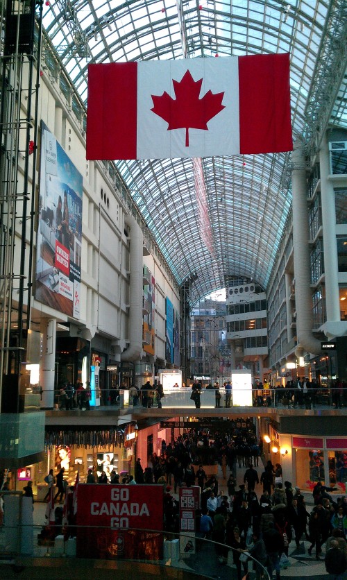 Support for Team Canada on display at the Toronto Eaton Centre